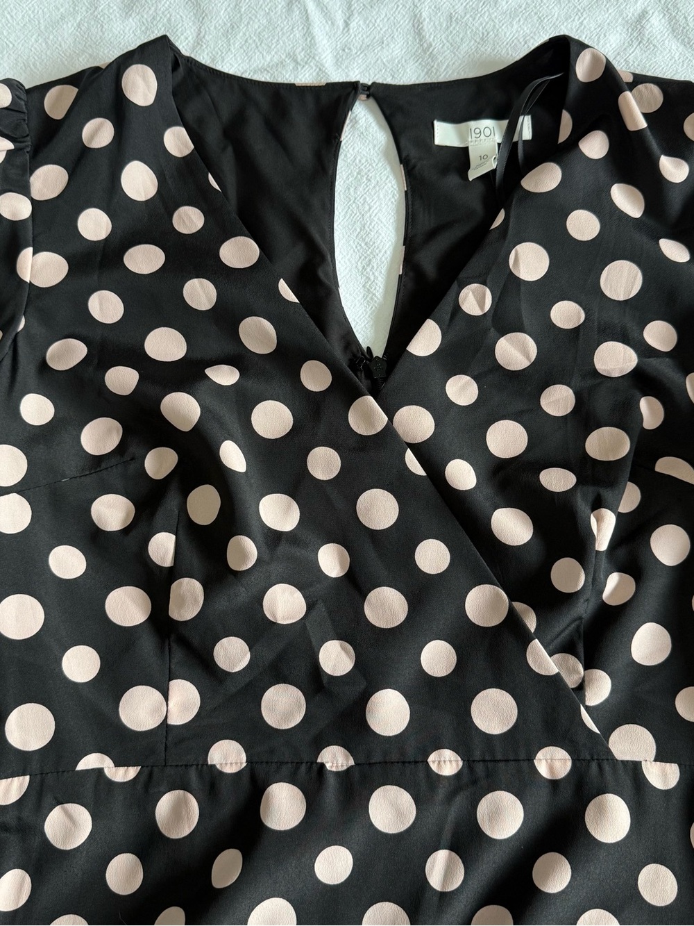 NWT 1901 Nordstrom Polka Dot Faux Wrap Midi Dress Smocked Cuff Long Sleeve 10 - Picture 10 of 13